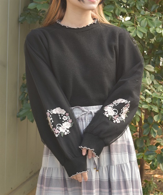カメリア刺繍チュール袖ニット【WEB先行販売】 | axes femme online shop