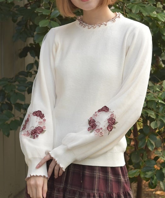 カメリア刺繍チュール袖ニット【WEB先行販売】 | axes femme online shop