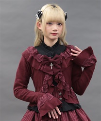 クロス透かし編みニットカーデ【ランク限定Web先行販売】(ワイン-M)