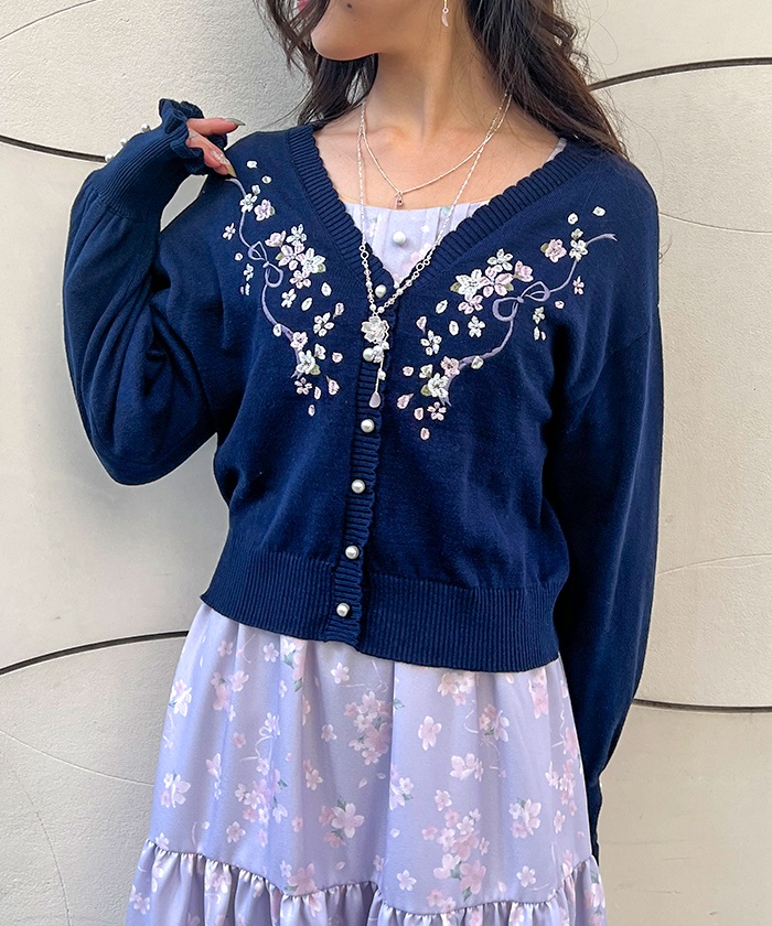 SAKURA刺繍ショートカーディガン | axes femme online shop -outlet-