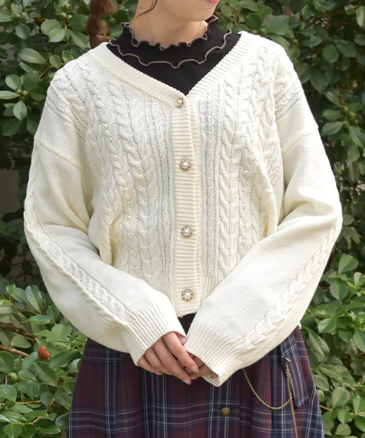 パール×ケーブルニットカーデ | レディース服・レディース