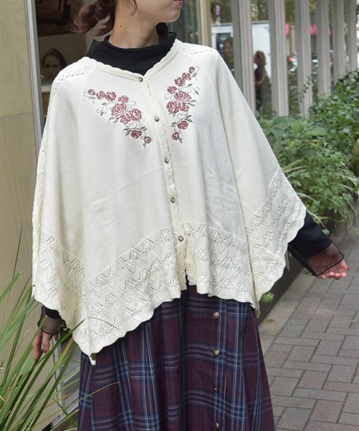 ローズ刺繍ニットポンチョ | レディース服・レディース ローズ刺繍ニットポンチョ | レディース服・レディース