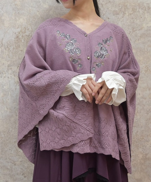 ローズ刺繍ニットポンチョ | outlet | axes femme online shop ローズ刺繍ニットポンチョ | outlet | axes femme online shop