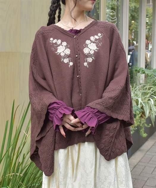 ローズ刺繍ニットポンチョ | outlet | axes femme online shop ローズ刺繍ニットポンチョ | outlet | axes femme online shop