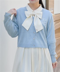 クロス刺繍ショートニットカーディガン(サックス-F)