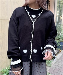 ハートジャカードニットカーディガン【期間限定価格】(黒-F)