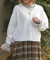 リボン釦編み上げニットカーディガン(白-F)