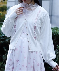 桜刺繍ニットカーディガン(生成り-F)