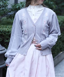 桜刺繍ニットカーディガン(グレー-F)