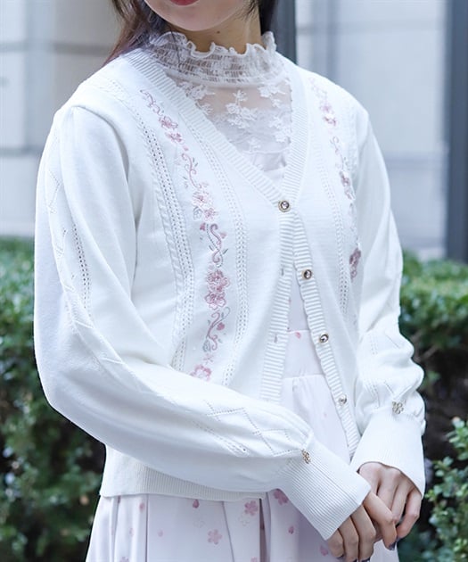 桜刺繍ニットカーディガン