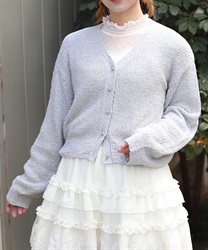 パール釦ぽこぽこニットカーディガン【期間限定価格】(グレー-F)