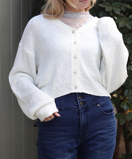 パール釦ぽこぽこニットカーディガン