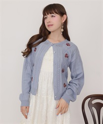 バラ刺繍ダイヤ柄ニットカーディガン【予約】