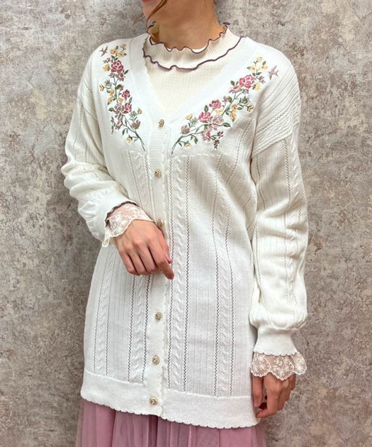 フラワーバード刺繍ロングカーディガン | レディース服 フラワーバード刺繍ロングカーディガン | レディース服