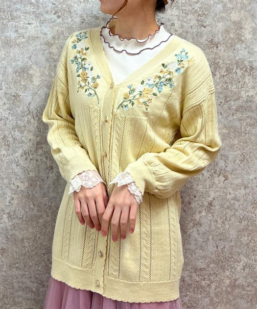 フラワーバード刺繍ロングカーディガン | レディース服 フラワーバード刺繍ロングカーディガン | レディース服