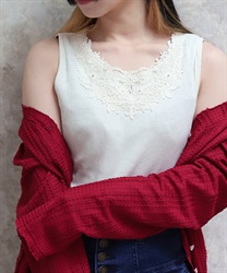 吸水速乾モチーフレースタンク(生成り-F)