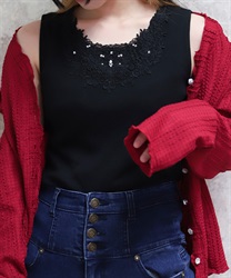 吸水速乾モチーフレースタンク(黒-F)