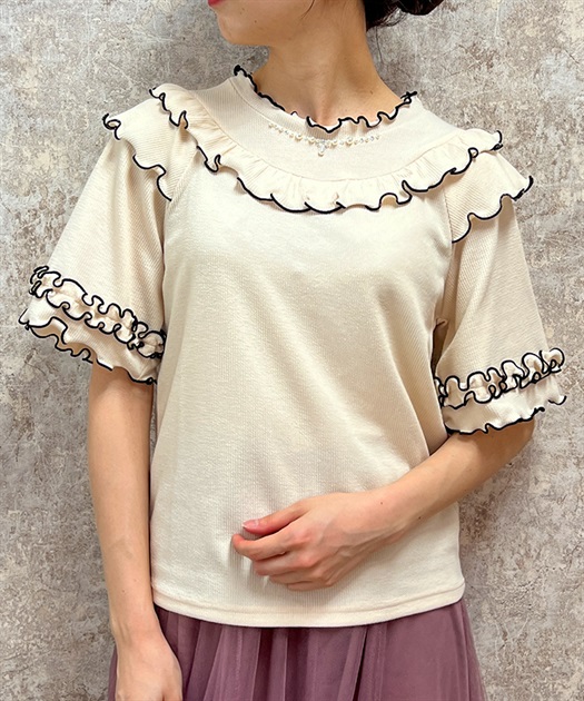 ビジュー付フリルリブトップス | outlet | axes femme online shop ビジュー付フリルリブトップス | outlet | axes femme online shop