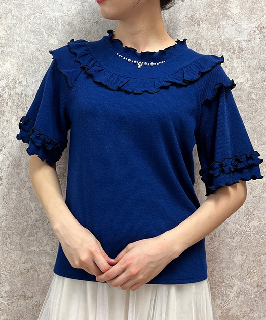 ビジュー付フリルリブトップス | outlet | axes femme online shop ビジュー付フリルリブトップス | outlet | axes femme online shop