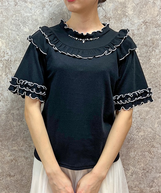 ビジュー付フリルリブトップス | outlet | axes femme online shop ビジュー付フリルリブトップス | outlet | axes femme online shop