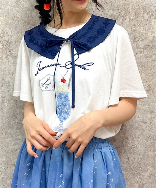 襟付クリームソーダ柄Tシャツ | レディース服・レディース 襟付クリームソーダ柄Tシャツ | レディース服・レディース
