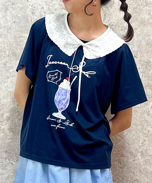 襟付クリームソーダ柄Tシャツ | レディース服・レディース 襟付クリームソーダ柄Tシャツ | レディース服・レディース
