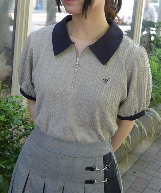 胸元刺繍ハーフジップポロプルオーバー | outlet | axes femme 胸元刺繍ハーフジップポロプルオーバー | outlet | axes femme