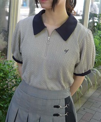 胸元刺繍ハーフジップポロプルオーバー(グレー-F)