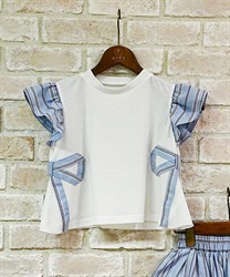 ストライプ×リボンＴシャツ【予約】(サックス-120cm)