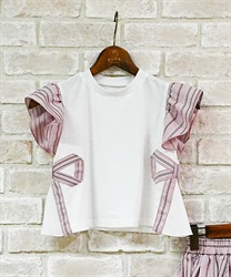 ストライプ×リボンＴシャツ【予約】(ピンク-120cm)