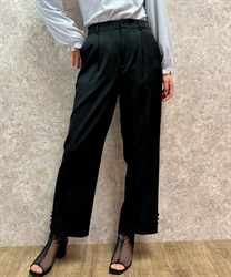 裾釦ストレートタックパンツ【期間限定価格】(黒-Ｓ)