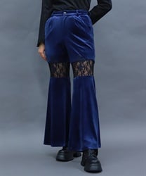 レース切替ベロアフレアパンツ【WEB先行販売】(ブルー-M)