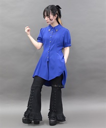 レースアップフレアデニムパンツ(黒-M)