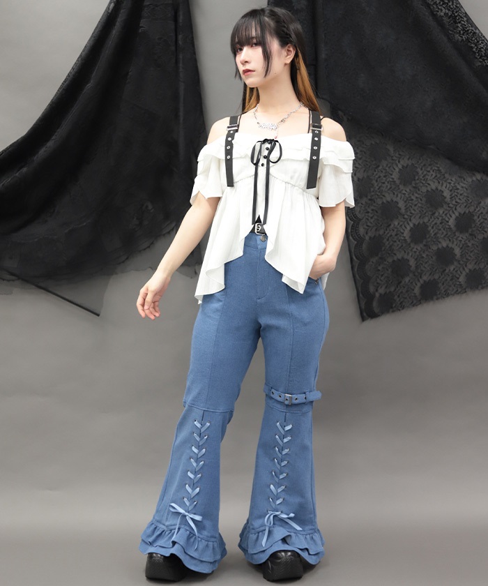 レースアップフレアデニムパンツ【ランク別お値下げ対象商品