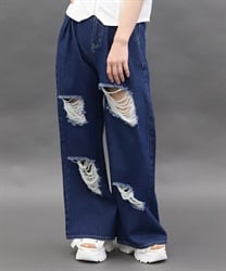ダメージデニムルーズパンツ(インディゴ-M)