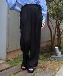 調節ボタンストレートパンツ【2点10%OFF対象商品】(黒-M)