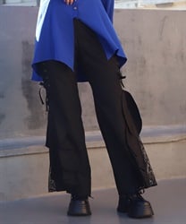 サイドフリルフレアパンツ【期間限定価格】(黒-M)