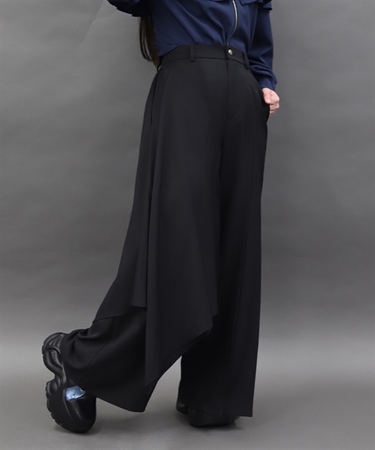フレアデザインワイドパンツ(黒-M)