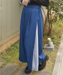 ストライプ切替ワイドパンツ【期間限定価格】(紺-F)