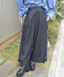 ストライプ切替ワイドパンツ【期間限定価格】(黒-F)