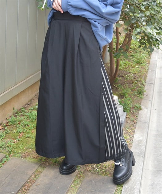 ストライプ切替ワイドパンツ【期間限定価格】