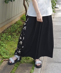 サイド柄切替ワイドパンツ(黒-F)