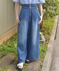 編上ハイウエストデニムパンツ【2点10%OFF対象商品】(インディゴ-F)