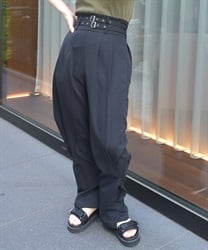 ダブルベルトワイドパンツ【WEB限定価格】(黒-F)