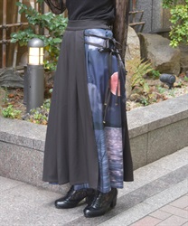 十五夜柄巻スカート風パンツ(黒-F)