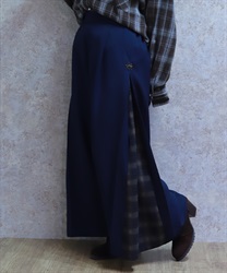 チェック切替ワイドパンツ(紺-F)