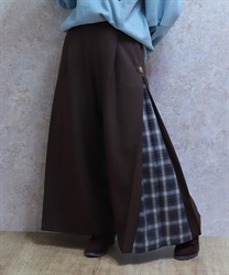 チェック切替ワイドパンツ(Ｄブラウン-F)