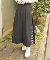 サイド柄切替ワイドパンツ(黒-F)