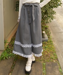 フリルレースワイドパンツ【WEB先行販売】(グレー-F)