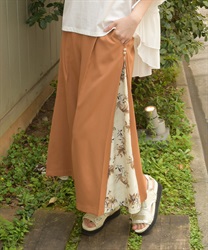 サイド花柄切替ワイドパンツ(オレンジ-F)